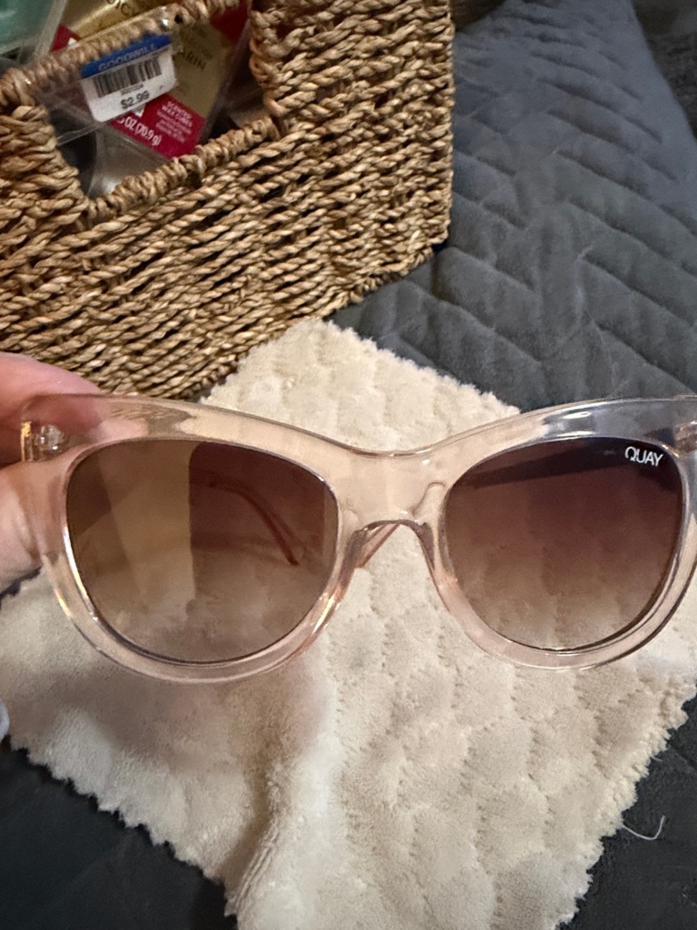 Quay Australia Transparent Pink Frame Sunglasses with Brown Gradient Lenses